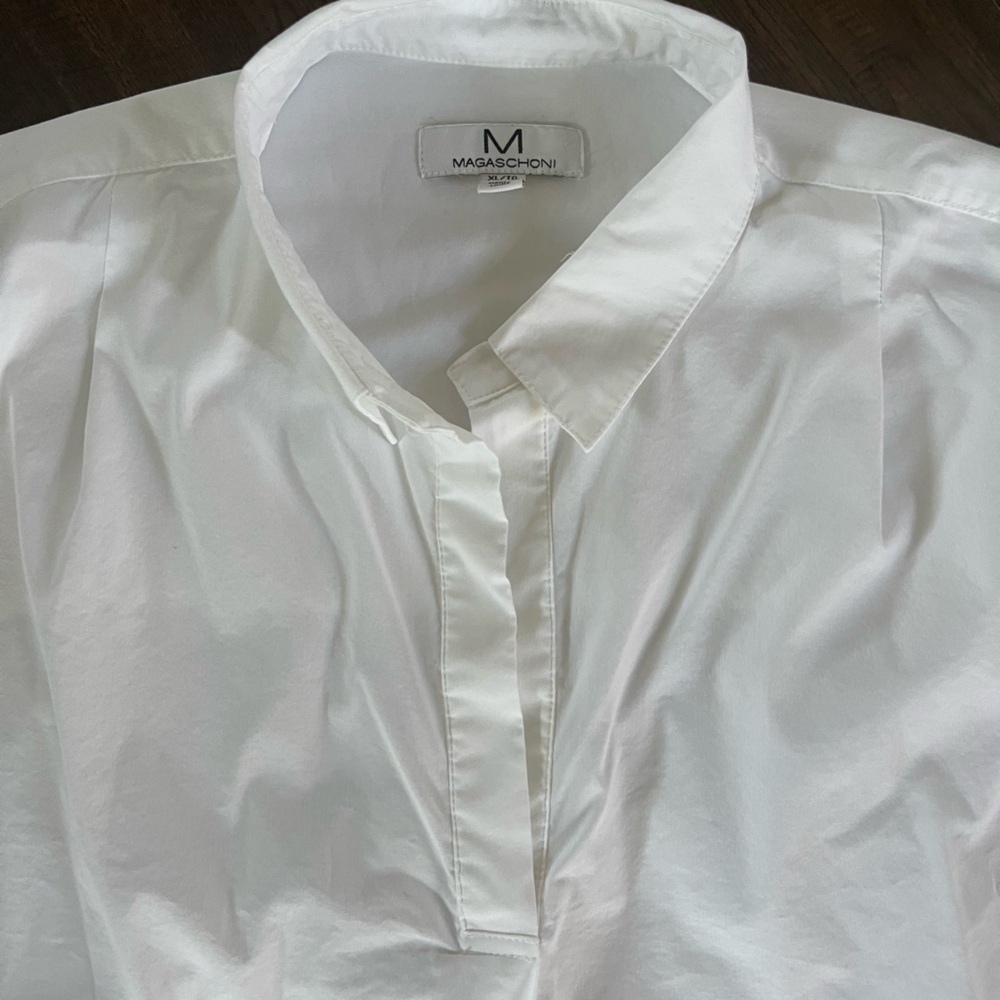 MAGASCHONI White Popover Top Oversized Fit with Collar Size XL - Picture 9 of 12